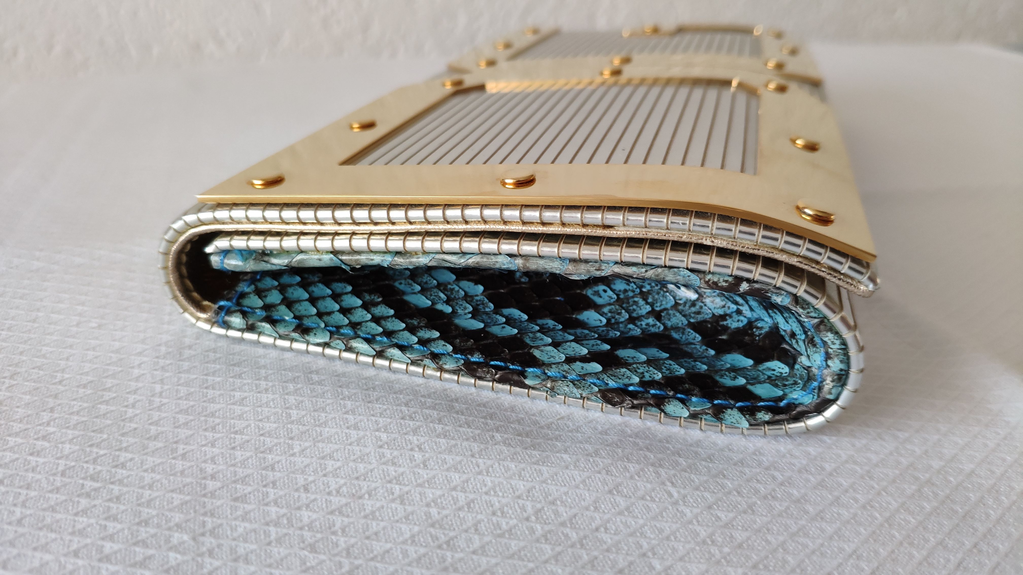 Preowned Dolce & Gabbana Python Panelled Epi Leather Clutch Silver 5