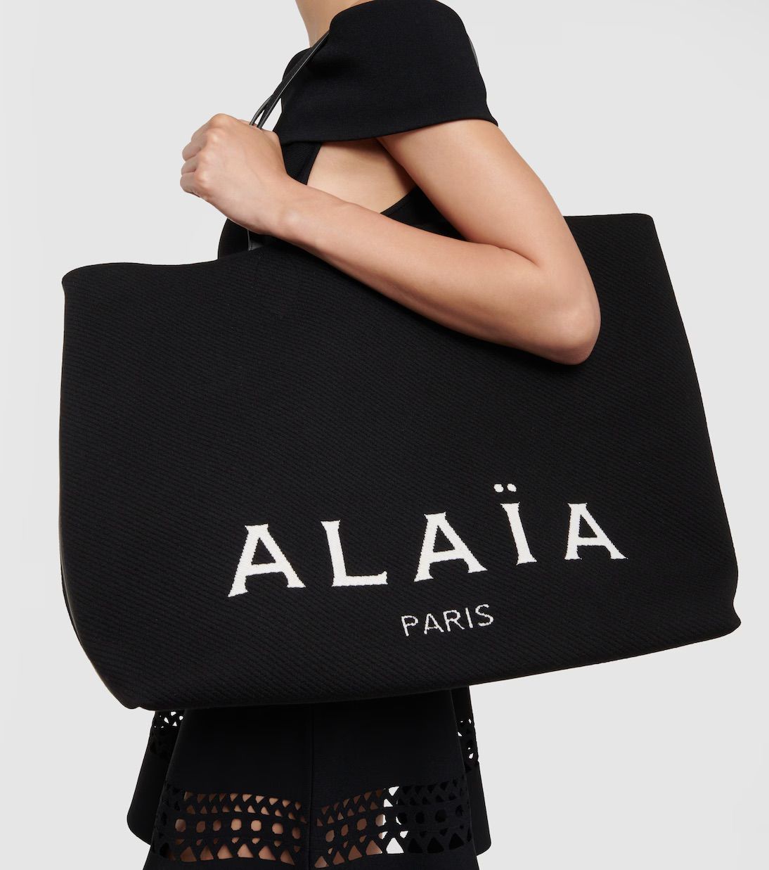 Alaia Black Logo Large Tote Bag Size XL lather/wool - Third Find