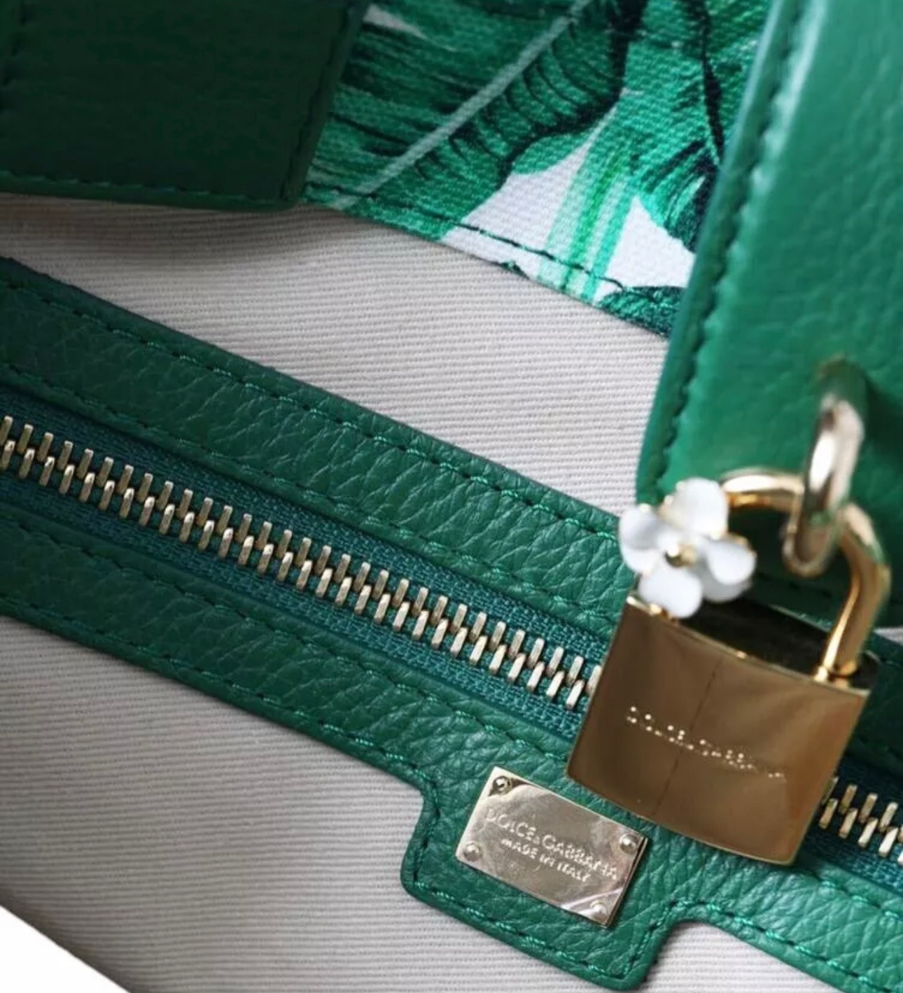 Dolce & Gabbana Green Leaf Print Tote Bag White/green cotton 7