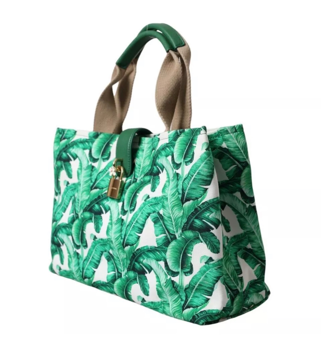 Dolce & Gabbana Green Leaf Print Tote Bag White/green cotton 3