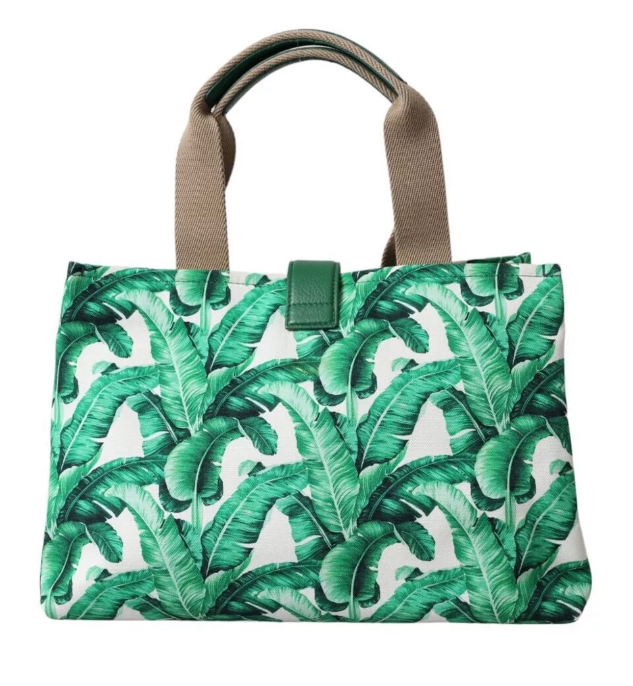 Dolce & Gabbana Green Leaf Print Tote Bag White/green cotton 2