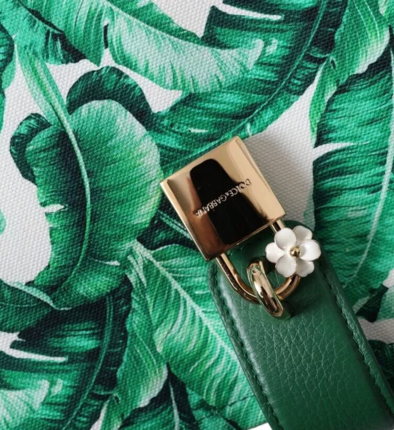 Dolce & Gabbana Green Leaf Print Tote Bag White/green cotton 6