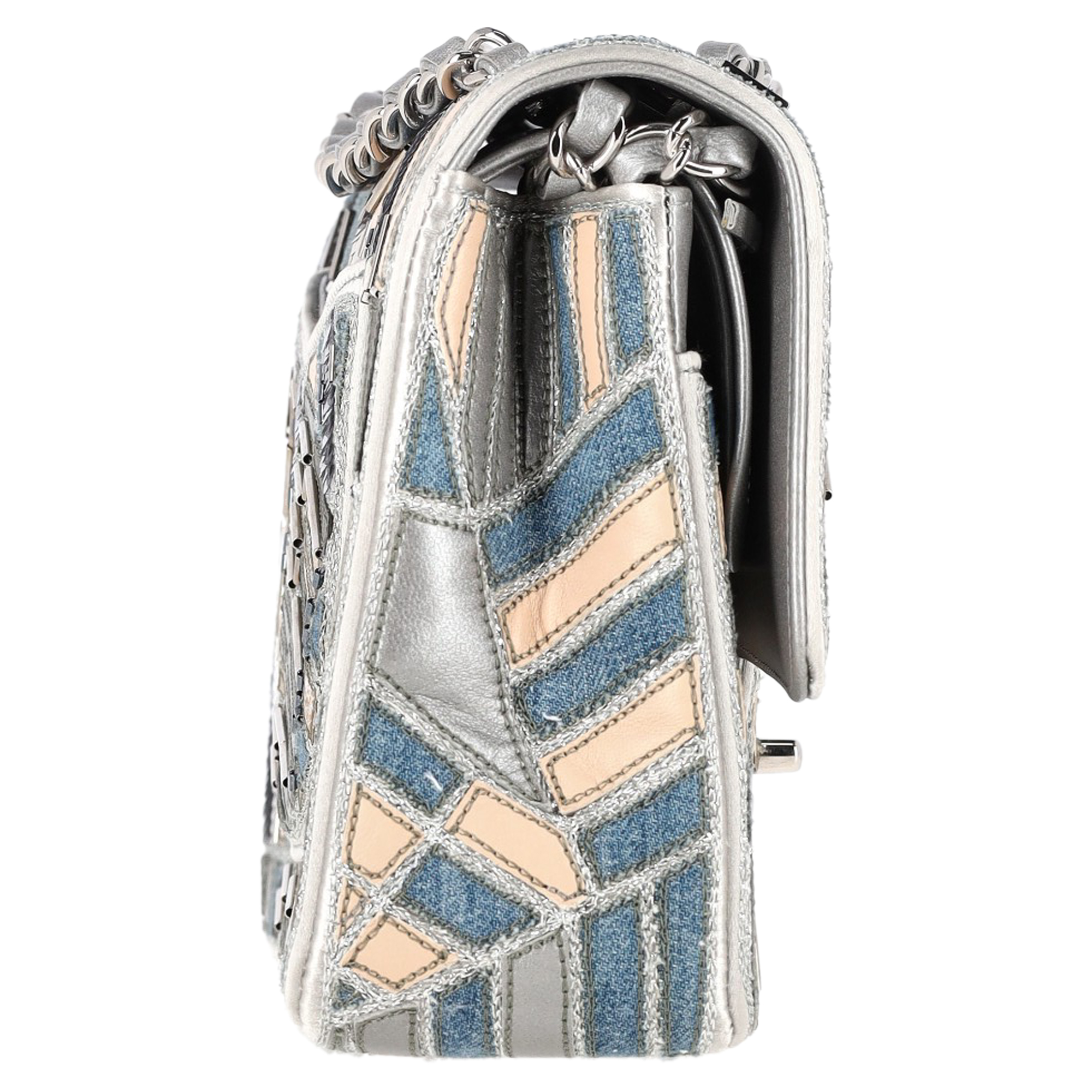 Preowned Chanel Silver Denim Medium Patchwork Double Flap Bag multicolor | multicolor 2