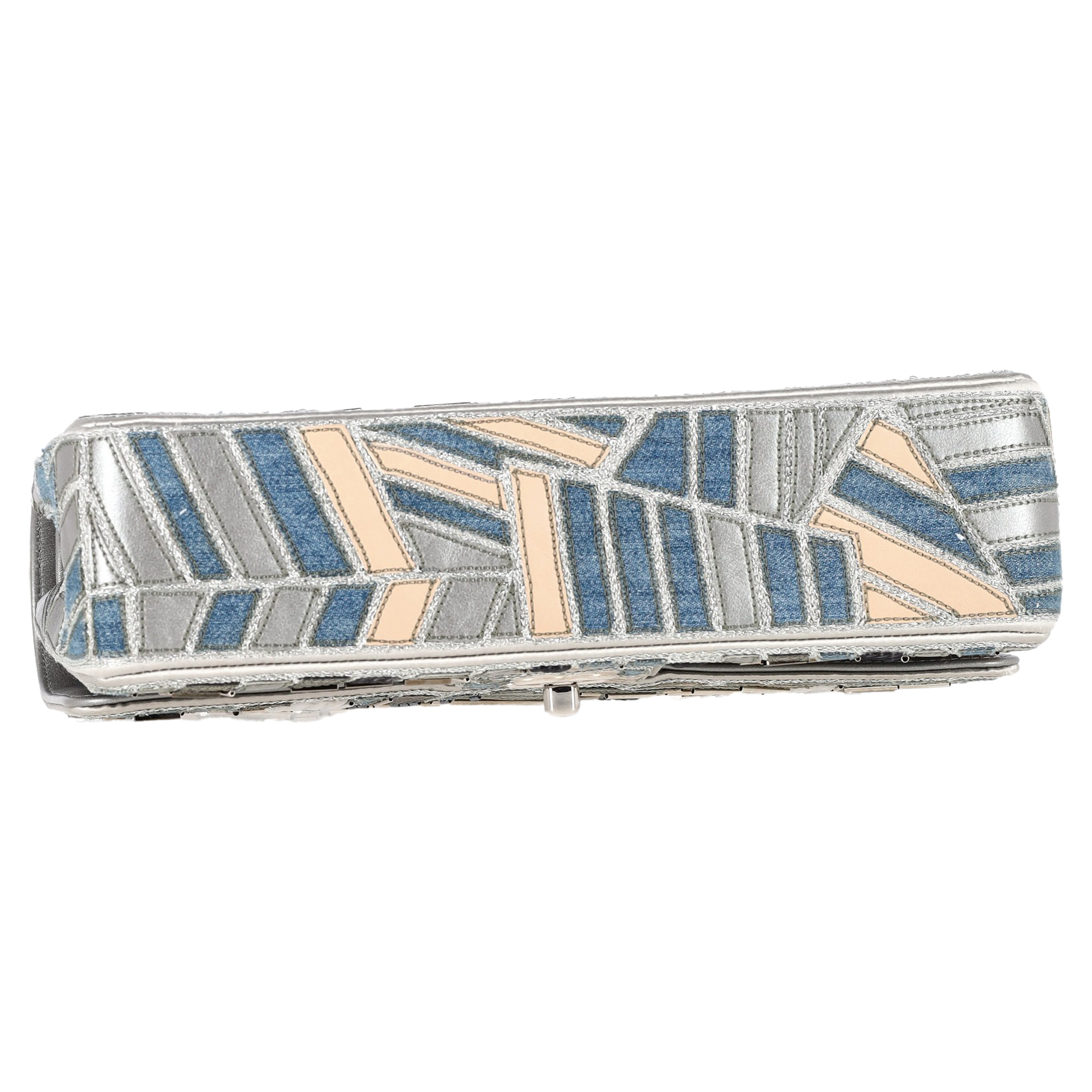 Preowned Chanel Silver Denim Medium Patchwork Double Flap Bag multicolor | multicolor 4
