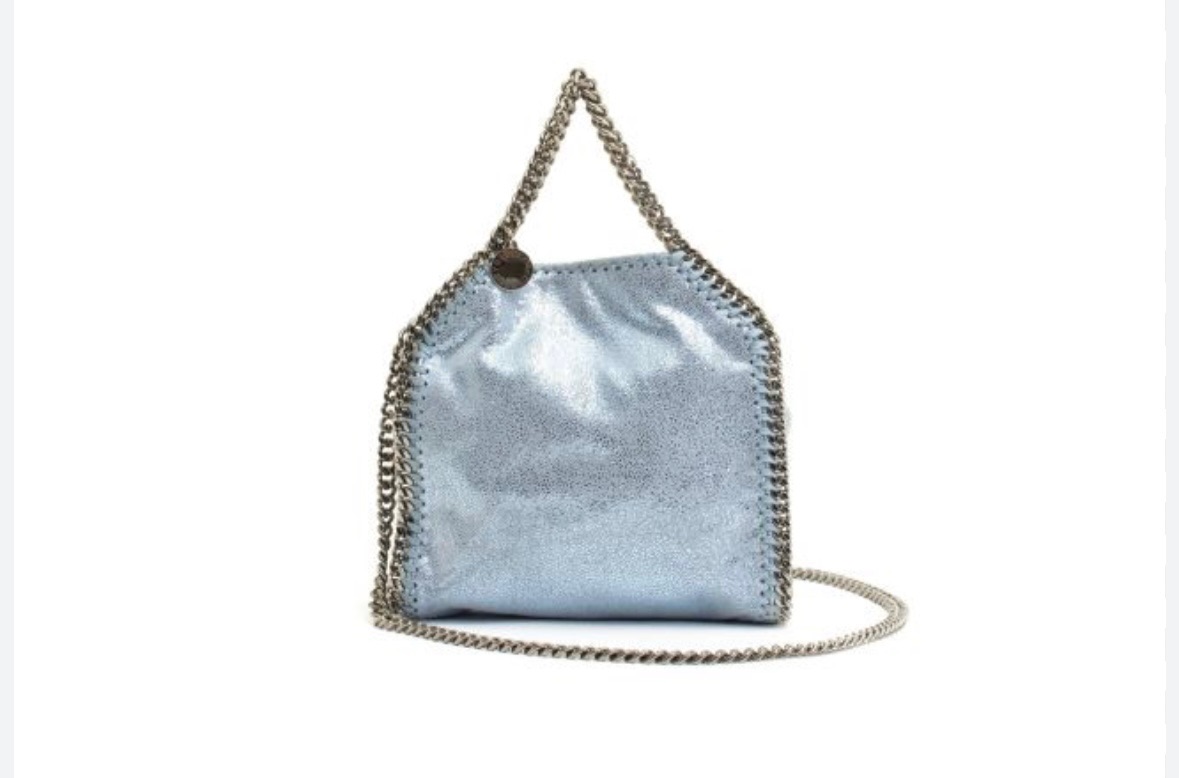 Stella McCartney Blue Tiny Falabella Tote Size 36 Light Blue vegetarian patent-leather/silver tone chain