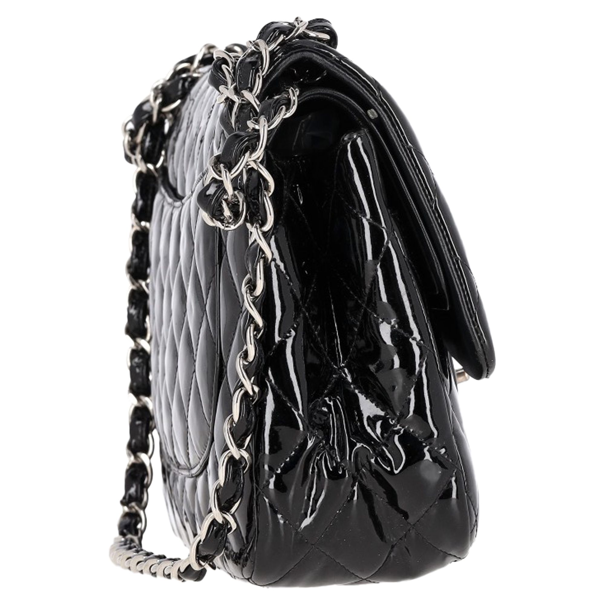 Preowned Chanel Black Patent Leather Jumbo Flap Bag leather/patent leather 4