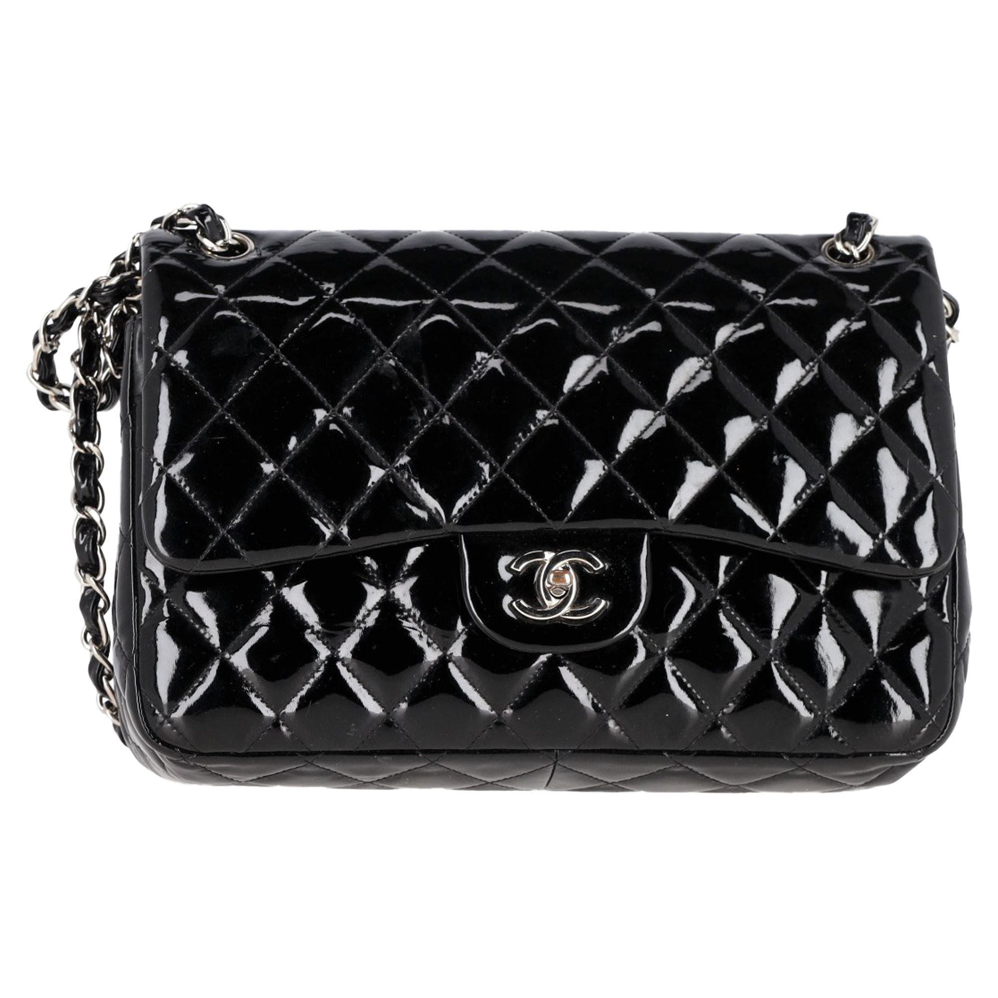 Preowned Chanel Black Patent Leather Jumbo Flap Bag leather/patent leather 2