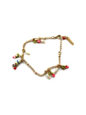 Les Nereides French glazed vintage bird and flower bracelet