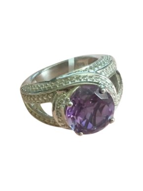 Lavender Alexite Round 4.25 CT Platinum Diamond Ring