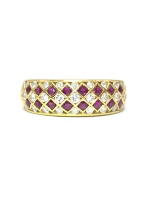 Bespoke Italian Ruby and Diamond Harlequin 18k Gold Ring
