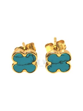 Bespoke 18ct Yellow Gold Turquoise Clover Earrings
