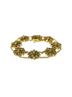 Bespoke peridot and see pearl gold bracelet