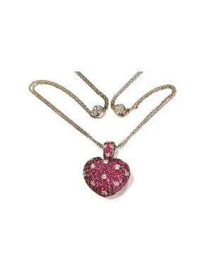 Bespoke Ruby and Diamond puffy heart pendant and chain