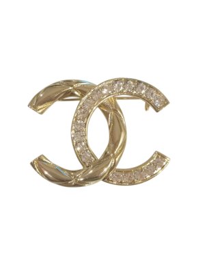 Chanel Crystal & Gold Tone CC Brooch