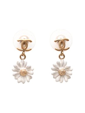 Chanel CC Daisy Drop Stud Earrings
