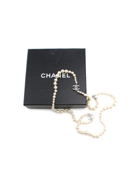 Chanel Ivory CC Faux Pearl Single Strand Necklace
