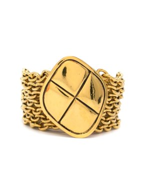 Chanel Gold Tone Cross Pendant Mesh Bracelet