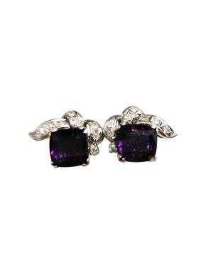 Bespoke Art Deco Amethyst & Diamond Stud Earrings