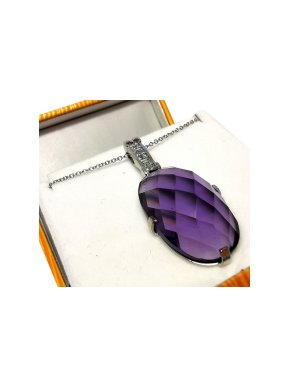 Bespoke large facet cut amethyst and diamond pendant