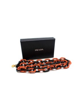 Prada Orange & Black Crystal Embellished Link Necklace