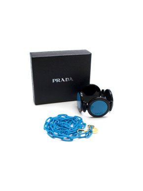 Prada Blue Chain Link Necklace & Geometric Circle Cuff