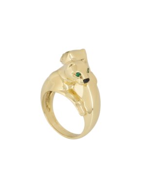 Cartier 18K Yellow Gold Emerald Eye Panthere De Cartier Ring