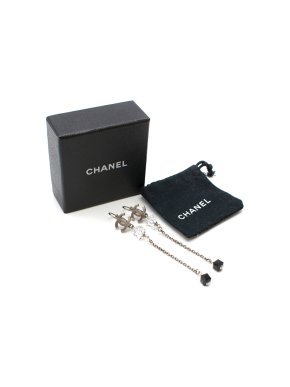 Chanel Silver Tone CC Chain Drop Earrings