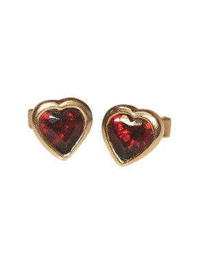 Bespoke Yellow Gold Garnet Heart Stud Earrings