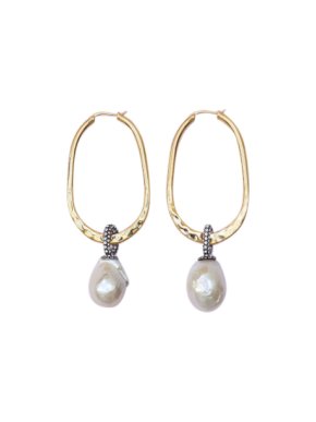 Celine Gold Tone Hoop Baroque Pearl Drop Earrings