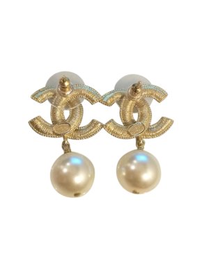 Chanel Faux Pearl Drop CC Earrings