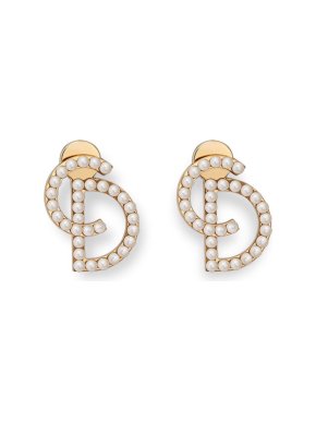 Dior Faux Mini Pearl CD Logo Earrings