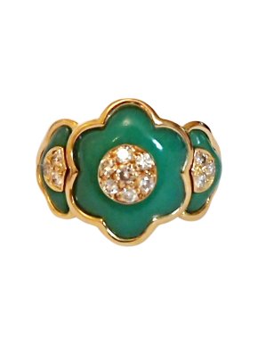 Van Cleef & Arpels Jade & Diamond Floral Vintage Ring