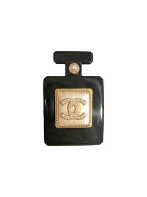 Chanel Black Enamel Perfume Bottle Faux Pearl Embellished Brooch