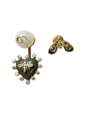 Dior Asymmetric Bee Heart Drop Earrings