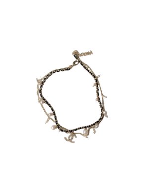 Chanel Leather Chain Pearl Drop Choker