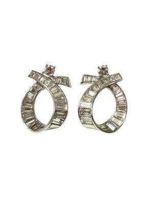 Bespoke white gold 3.8ct diamond bow earrings