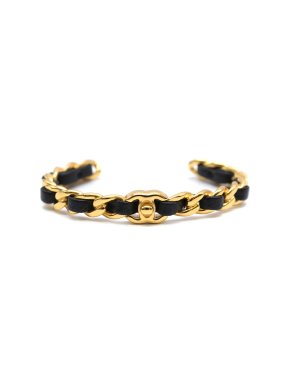 Chanel Gold Tone Calfskin Chain CC Open Bracelet