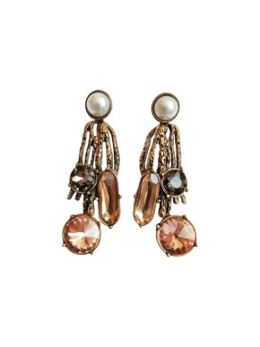 Oscar De La Renta Pearl & Crystal Drop Earrings