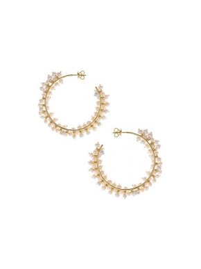 Salvatore Plata Gold Plated Pearl Hoop Earrings