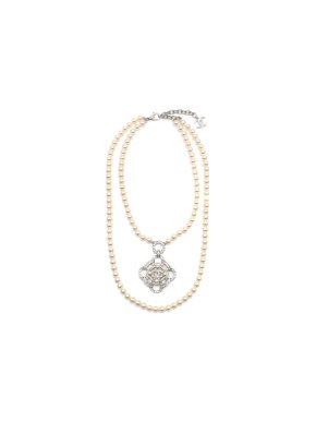 Chanel Faux Pearl & Crystal Camellia Pendant Necklace