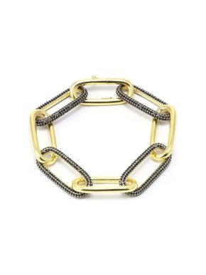 Idandi Gold Plated Black Crystal Embellished Chain Link Bracelet