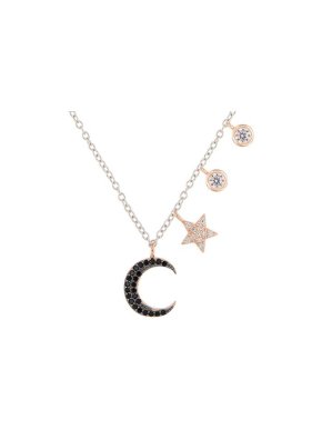 Chiaruzzi Argento Crystal Moon Charm Necklace