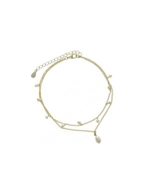Salvartore Plata Gold Plated Freshwater Pearl Drop Anklet