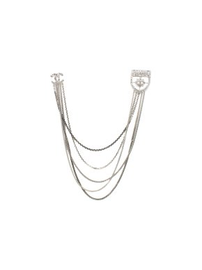 Chanel Crystal CC Shield Multi-Strand Double Pin Brooch