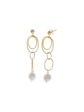 Salvatore Plata Gold Plated Pearl Hoop Drop Earrings