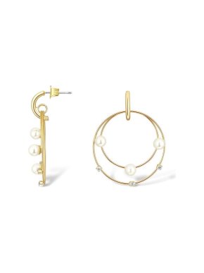 Salvatore Plata Faux Pearl & Crystal Double Hoop Earrings