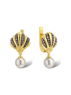 Salvotore Plata Crystal Shell Faux Pearl Drop Earrings