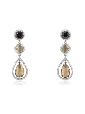 Bespoke White Gold Diamond & Quartz Drop Earrings
