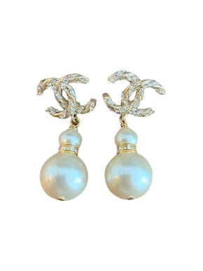 Chanel CC Faux Pearl Drop Earrings