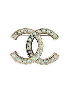 Chanel Faux Pearl CC Crystal Pin Brooch